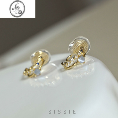 JiMi蓝眼石小耳圈~无痛蚊香盘耳夹无耳洞女耳饰日常耳钉新款潮