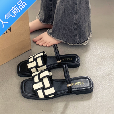 SUNTEK法式仙女风平底凉鞋女夏时尚配裙子气质2023新款百搭罗马凉拖