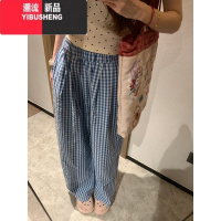 YIBUSHENG美式高街复古撞色格子阔腿休闲裤女季宽松高级感别致垂感长裤潮