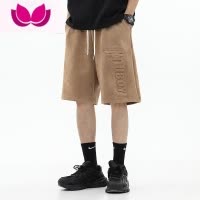 七斓美式复古绒短裤男夏季高街vibe宽松休闲五分裤子运动中裤