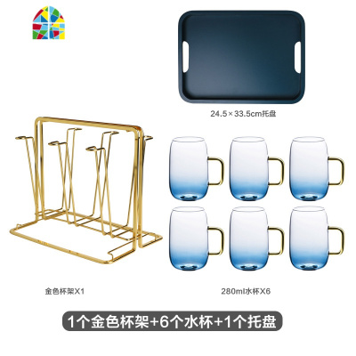 北欧耐热玻璃凉水壶玻璃水壶茶杯玻璃杯杯具套装冷水壶冷饮壶 FENGHOU 1个水壶2个水杯1个托盘
