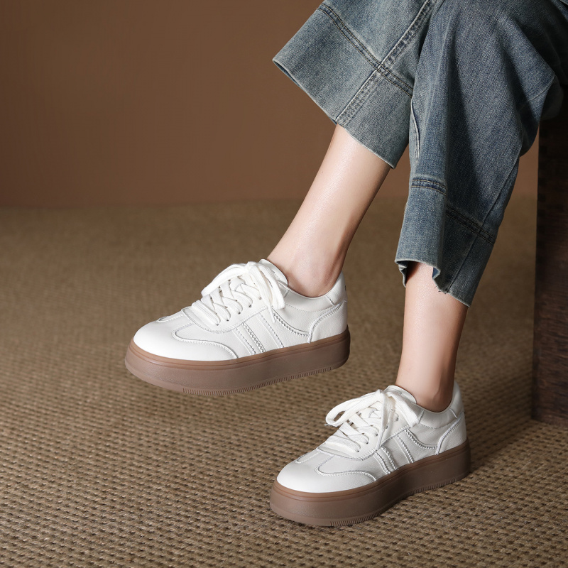 头层牛皮小白鞋女2026春季新款舒适轻便百搭厚底休闲板鞋德训鞋