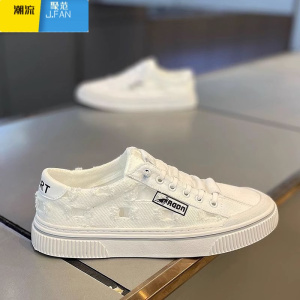 聚范帆布男鞋子夏季透气休闲一脚蹬白色板鞋男生厚底小白布鞋男士潮鞋