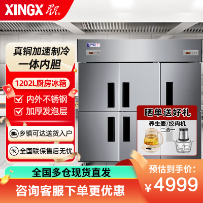 星星(XINGX)1202升商用冷柜立式不锈钢厨房冷柜双温纯铜餐饮酒店展示柜门冰箱 纯铜六门双温款 BCD-1300TE