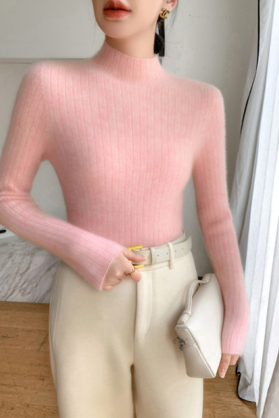 一线成衣七针加厚坑条山羊绒衫女秋冬半高领修身显瘦保暖针织毛衣