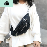 超火ins小包包女夏天2019新款时尚日韩斜跨复古chic学生腰包胸包NEW LAKE 黑色男女同款女斜挎包