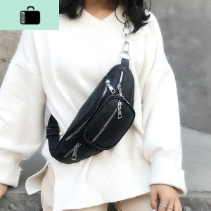 超火ins小包包女夏天2019新款时尚日韩斜跨复古chic学生腰包胸包NEW LAKE 黑色男女同款女斜挎包 黑色男女同款
