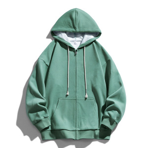 开衫连帽卫衣男春秋季潮牌宽松纯色拉链外套情侣装上衣服可印