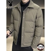 花花公子羽绒服男士冬季潮流翻领短款拼接外套保暖轻薄白鸭绒夹克