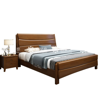 鑫星奈 XXN4012003 胡桃色实木床双人床宿舍公寓床 1.8米床含1个床头柜