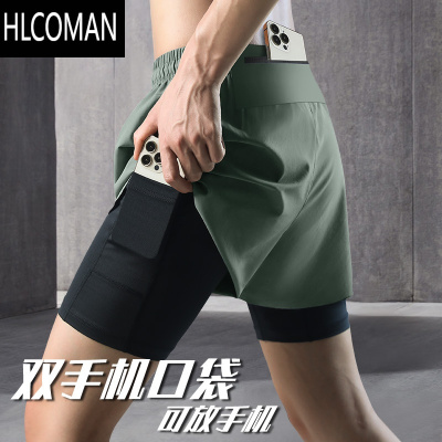 HLCOMAN跑步短裤男可放手机夏季马拉松专业速干带内衬运动裤健身训练冰丝