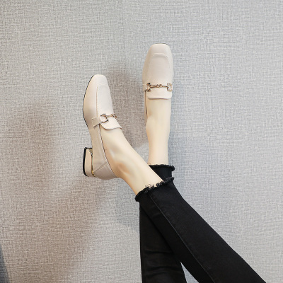 林先森单鞋女2021年春季新款百搭春秋女鞋子中跟粗跟乐福鞋小皮鞋豆豆鞋休闲鞋