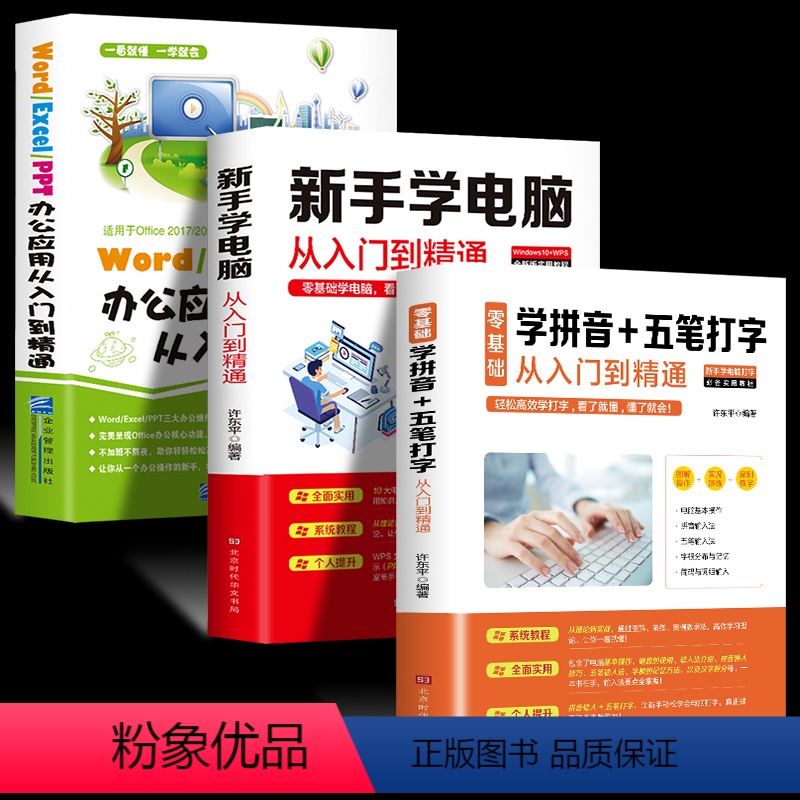 [正版]3册新手学电脑从入门到精通五笔打字教程 办公软件书籍 计算机应用基础office办公软件教程 零基础学电脑书籍