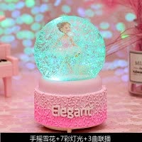 芭蕾女孩水晶球飘雪音乐盒跳舞八音盒生日新年女生儿童公主 三维工匠 中号抬头女孩手摇雪花