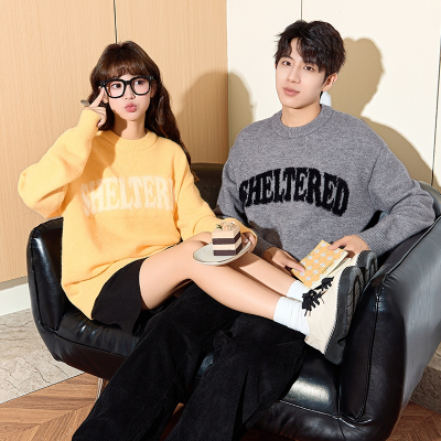 [3件8.5折135.9元,叠加优惠券]唐狮秋冬情侣毛衣新款圆领韩系休闲简约文字设计感毛衫青少年