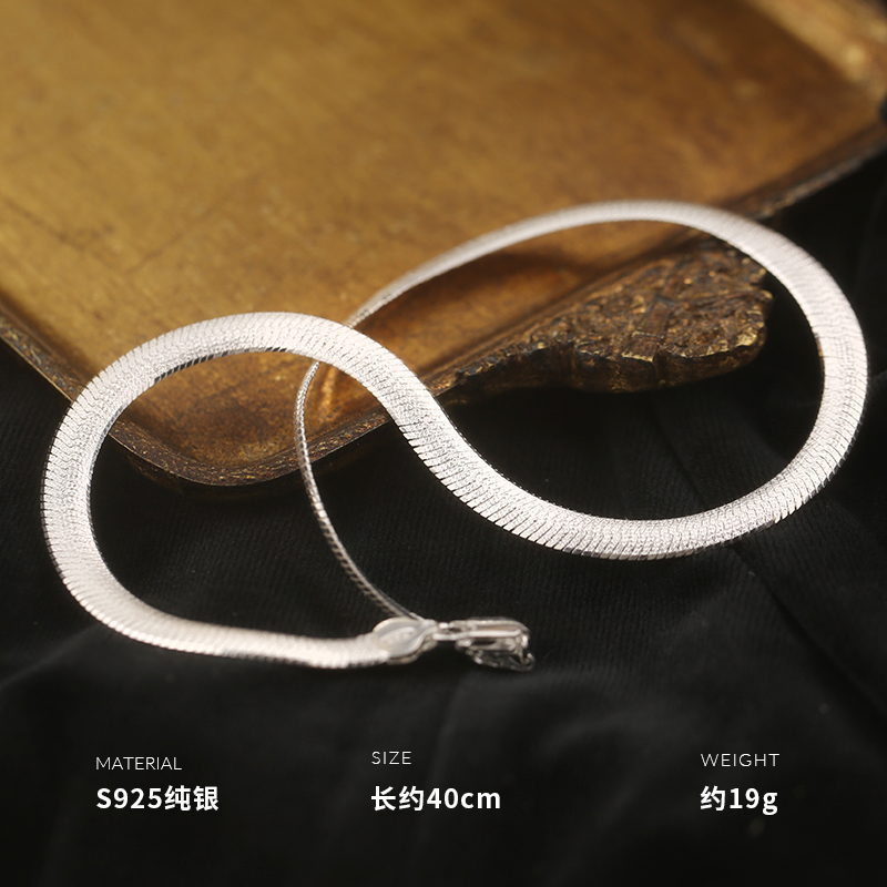 925纯银意大利雪花扁蛇骨链吊坠项链女锁骨链小众设计 BCX5330