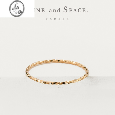 JiMi14K包金极细方麻花扭纹尾戒女小指 欧美简约叠戴冷淡风关节戒指