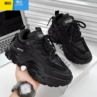 聚范男鞋夏季透气2024新款休闲黑色运动鞋网面厚底增高老爹工作劳保鞋