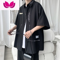 七斓薄款冰丝短袖衬衫男夏季港风休闲ins潮盐系男友风高级感外套衬衣