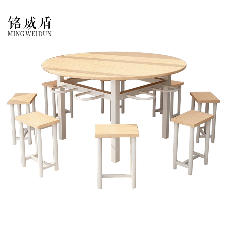 铭威盾餐桌学校食堂小吃店快餐桌椅饭堂橡木色圆桌1200*750含椅