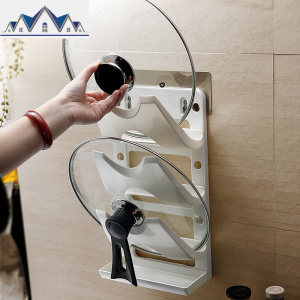 双庆厨房锅盖架壁挂免打孔厨房用品锅盖收纳架带接水盘厨房置物架 三维工匠 白色