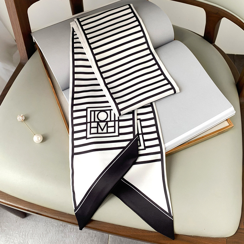 盛世尼曼toteme黑白条纹长条小丝巾女春秋薄款装饰领巾韩版细窄绑包带