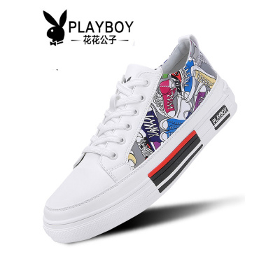 精选特卖厂家直营-花花公子男鞋2020春季休闲帆布鞋男韩版平底涂鸦板鞋时尚鞋子