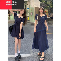 YIBUSHENG大码polo领连衣裙女2024季新款胖mm收腰A字显瘦遮肚裙子长裙