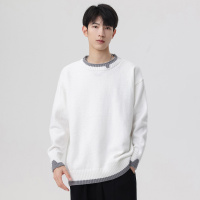 圆领男装毛衣春秋季新款假两件潮牌长袖打底衫内搭毛线男士针织衫