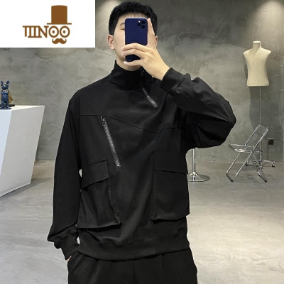 YANXU2023新款潮牌美式工装黑色半拉链高领宽松休闲外穿卫衣男士