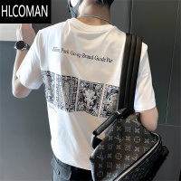 HLCOMAN男生短袖t恤潮牌ins痞帅圆领半截袖上衣夏季装男士潮流体恤上衣