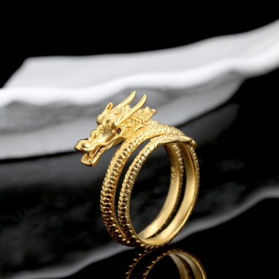 新款仿金越南沙金神龙戒指久不掉色高级轻奢开口神龙摆尾戒指饰品送女朋友老婆情人节七夕生日礼物