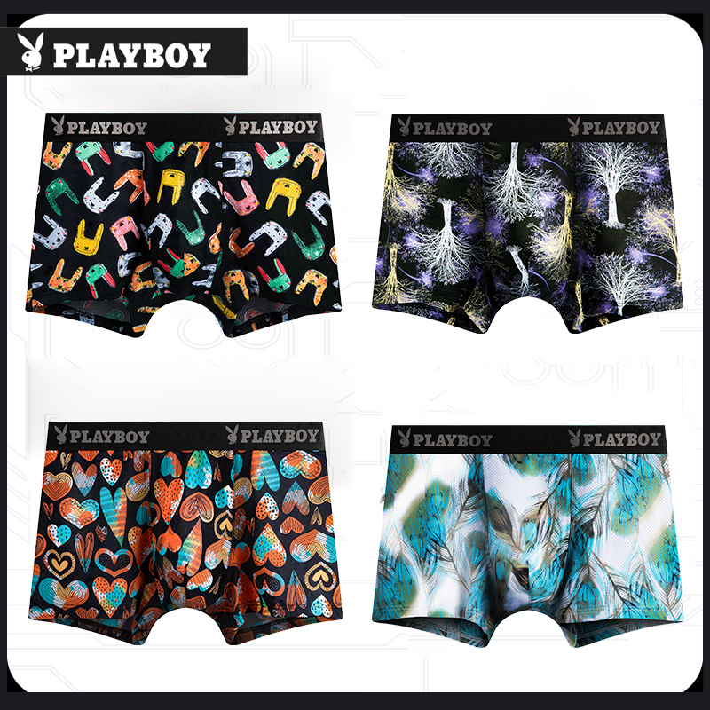 花花公子男士内裤男生四角裤冰丝短裤男式男人潮透气大尺码四角裤头