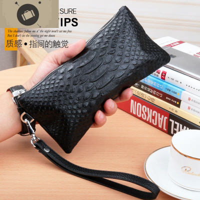 男士长款钱包真皮手机包男头层牛皮夏季迷你小手包潮男时尚手拿包艾狄伊娃手拿包男黑色鳄鱼纹