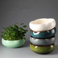 [补贴10%]无孔铜钱草花盆陶瓷大号一叶莲碗莲特价清仓水培植物紫砂口径阳台