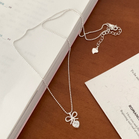s925纯银蝴蝶结锆石吊坠项链韩系日常百搭锁骨链甜美小众颈链送女朋友老婆情人节七夕生日礼物