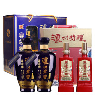 泸州老窖52度浓香型白酒特酿福运双禧蓝花瓷头曲礼盒装升级版组合装500ml*4瓶