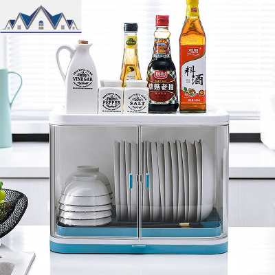 厨房碗架碗筷收纳盒带盖放餐具装碗箱碟盘沥水置物架塑料碗柜家用 三维工匠
