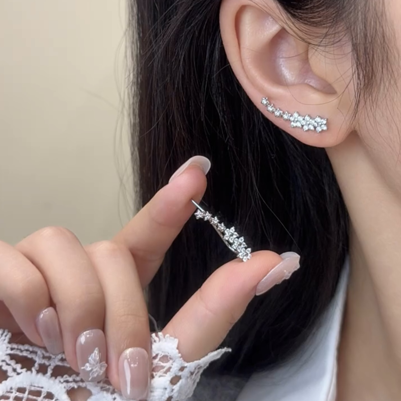 925银针气质镶钻星星耳排女韩版简约甜美闪亮耳钉设计感小众耳环