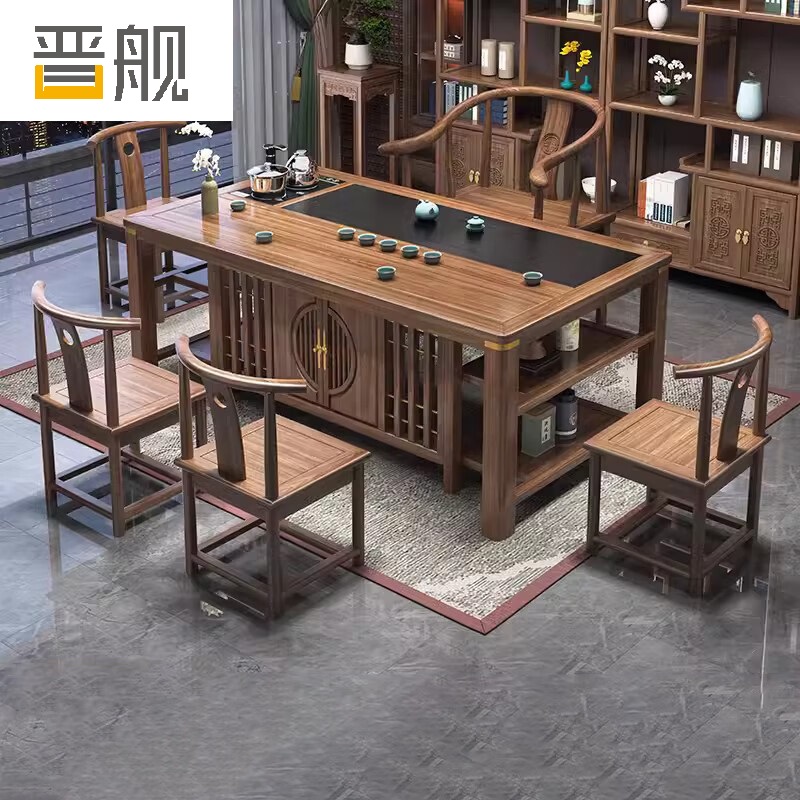 晋舰 茶台茶具套装一体禅意茶几茶桌椅组合桌泡茶台1.6似锦桌+围椅+4月牙
