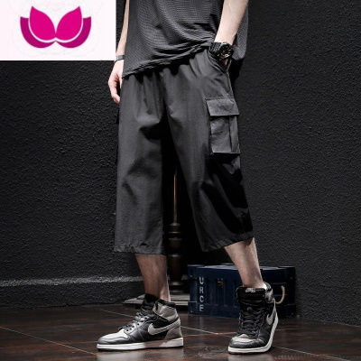 七斓夏季冰丝薄款宽松直筒七分裤男宽松大码休闲短裤超薄中裤工装裤子