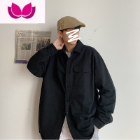 七斓港风纯色工装衬衫男ins百搭情侣衬衣长袖寸衫外套男