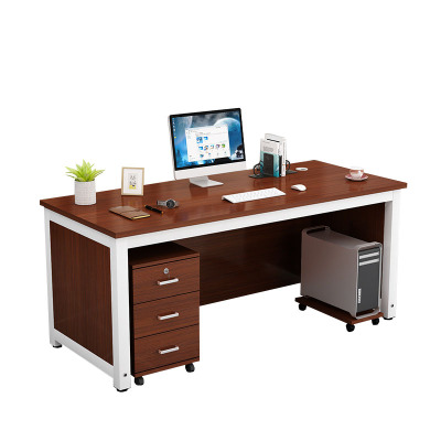 锦北 电脑桌台式办公桌办公室职员桌写字台老板桌工位 1.4*0.7米含柜