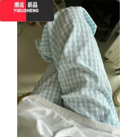 YIBUSHENG韩系冰丝蓝色格子阔腿休闲裤女季薄款小个子直筒宽松慵懒遛弯裤