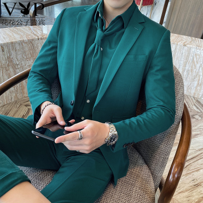 花花公子贵宾新款西服套装男士三件套韩版修身小西装职业正装伴郎服装新郎结婚礼服