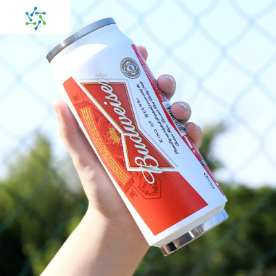 易拉罐啤酒可乐保温杯不锈钢学生男杯子创意个性潮流吸管拉罐水杯三维工匠蓝带啤酒500送杯刷杯套