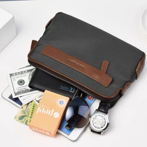 暇步士男士手包 帆布拉链 大号可放7.9寸平板