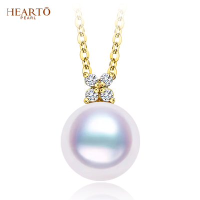 海瞳18K金珍珠吊坠正圆四叶草-日本海水珍珠吊坠时尚女款珍珠项链节日礼物