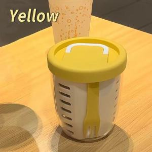 便携式可沥水带叉子水果杯ins风早餐沙拉杯外带野餐水果杯燕麦杯3759W
