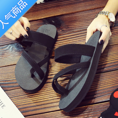 SUNTEK简约时尚松糕凉拖女夏平底人字拖坡跟厚底夹拖外穿高跟沙滩鞋